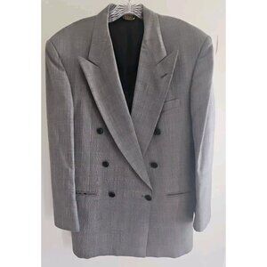 Nino Cerruti Rue Royal Double Breasted Glen Check Plaid 100% Wool Size 44R